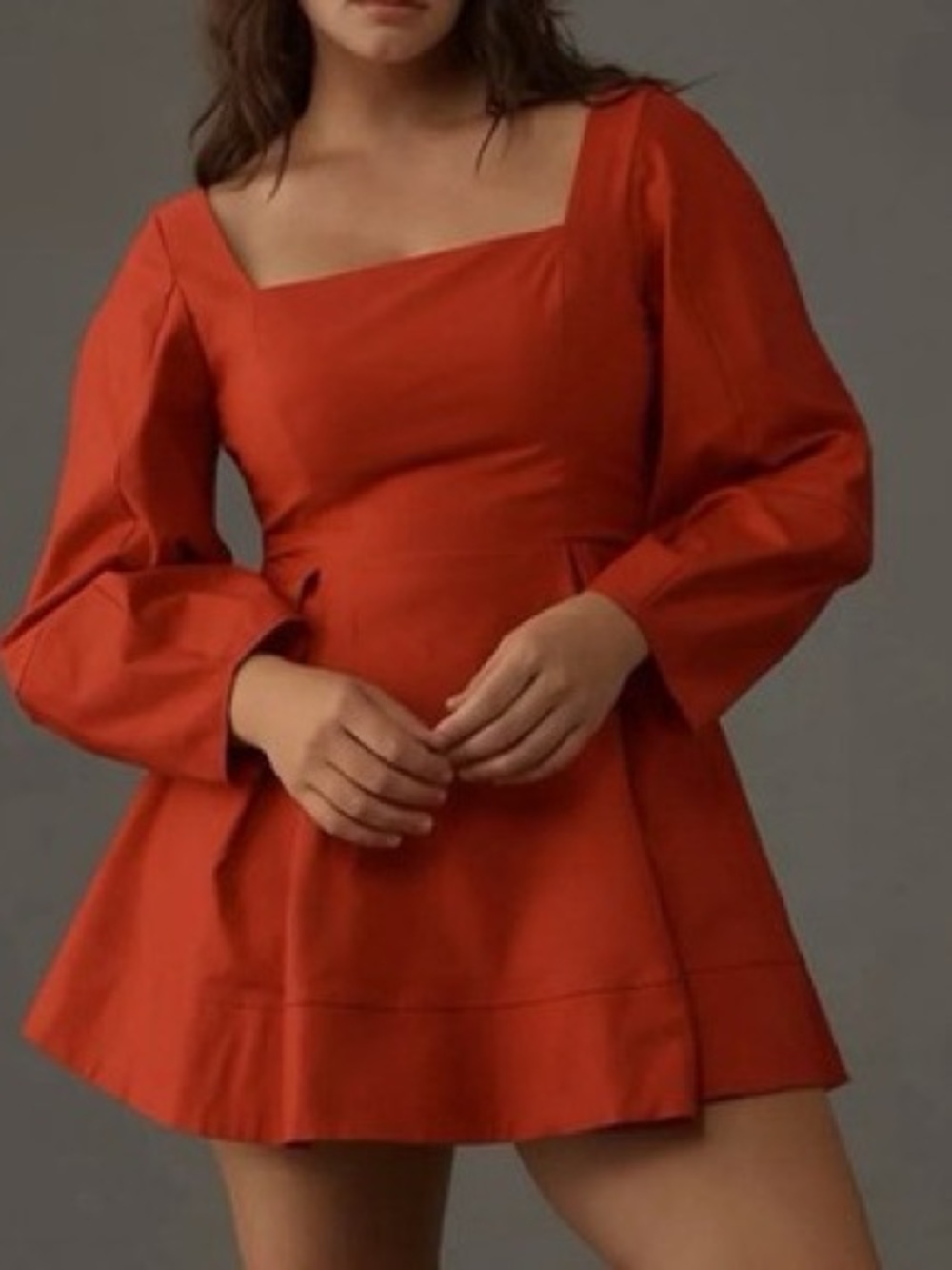 Maeve Anthropologie Long Sleeve Square Neck Pleated Mini Dress | M | NWT